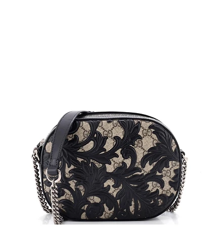 Pre-Owned Gucci Mini Chain Crossbody Bag Arabesque Gg Coated Canvas with Leather