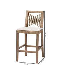 bali & pari Poltak 38.2" Mahogany Wood Modern Bohemian Counter Stool