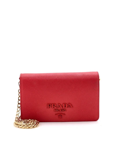 Pre-Owned Prada Chain Wallet Crossbody Saffiano Leather