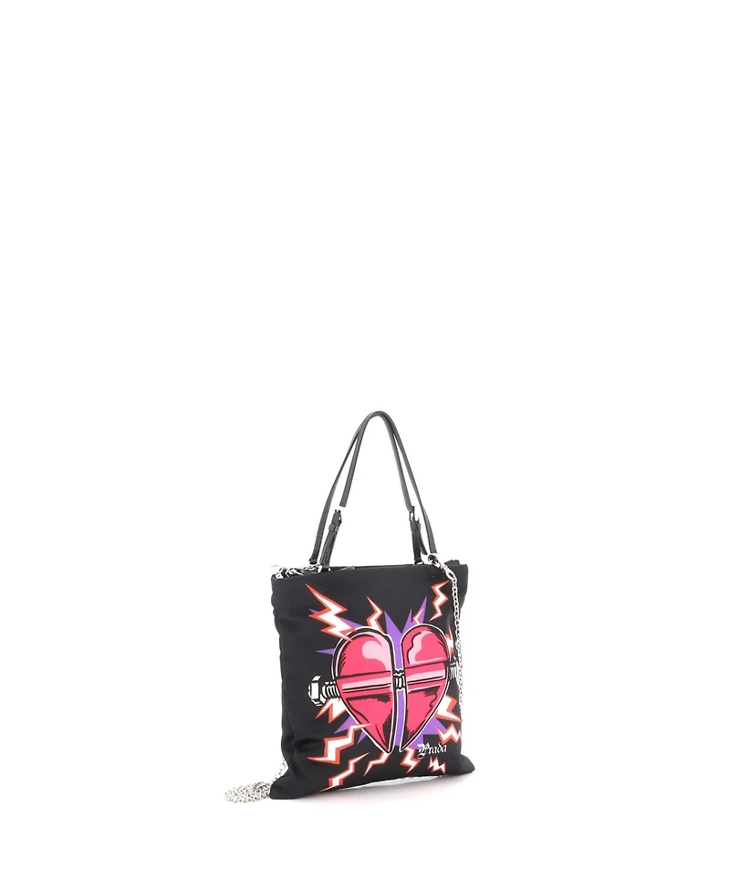 Pre-Owned Prada Mini Frankenstein Flat Tote Printed Tessuto