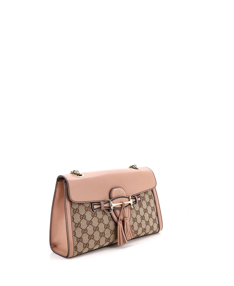 Pre-Owned Gucci Medium Emily Chain Flap Shoulder Bag Gg Canvas and Leather