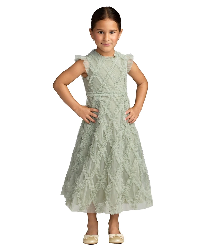 Mac Duggal Big Girls Ruffle Mesh Midi Dress