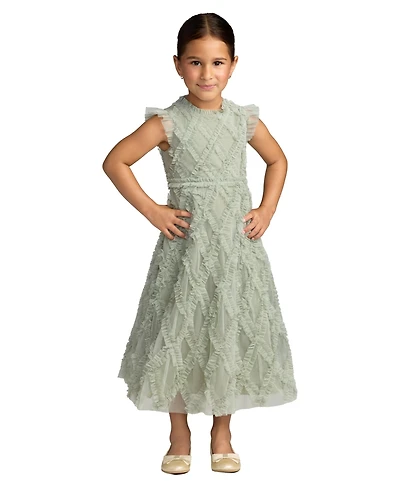 Mac Duggal Big Girls Ruffle Mesh Midi Dress