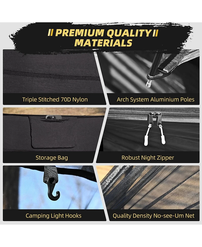 Piscifun Camping Hammock With Mosquito Net Tree Straps Aluminum Rods Portable Lightweight Outdoor Hanging Rest