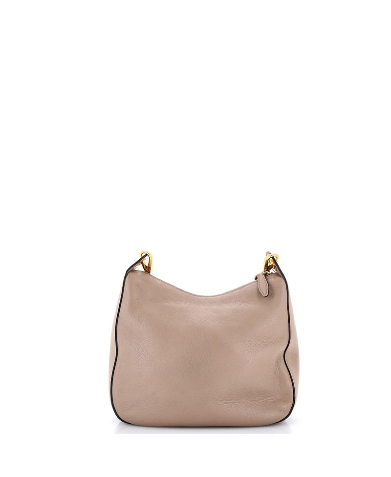 Pre-Owned Prada Medium Striped Strap Zip Hobo Vitello Daino