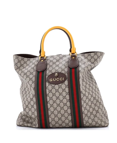 Pre-Owned Gucci Tall Neo Vintage Web Soft Tote Gg Coated Canvas