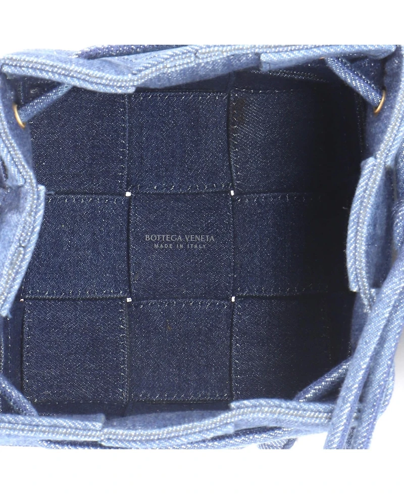 Pre-Owned Bottega Veneta Small Cassette Bucket Bag Maxi Intrecciato Denim