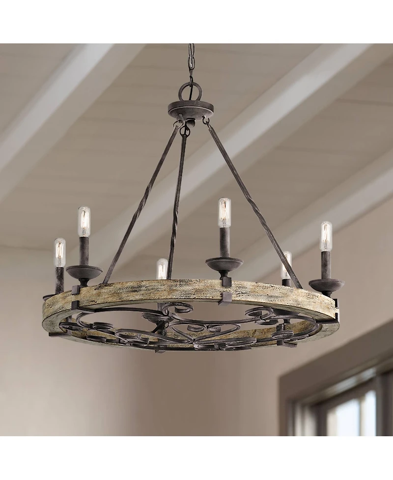 Kichler Taulbee 28 1/2" Aged Zinc 6-Light Wagon Wheel Chandelier