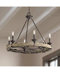 Kichler Taulbee 28 1/2" Aged Zinc 6-Light Wagon Wheel Chandelier