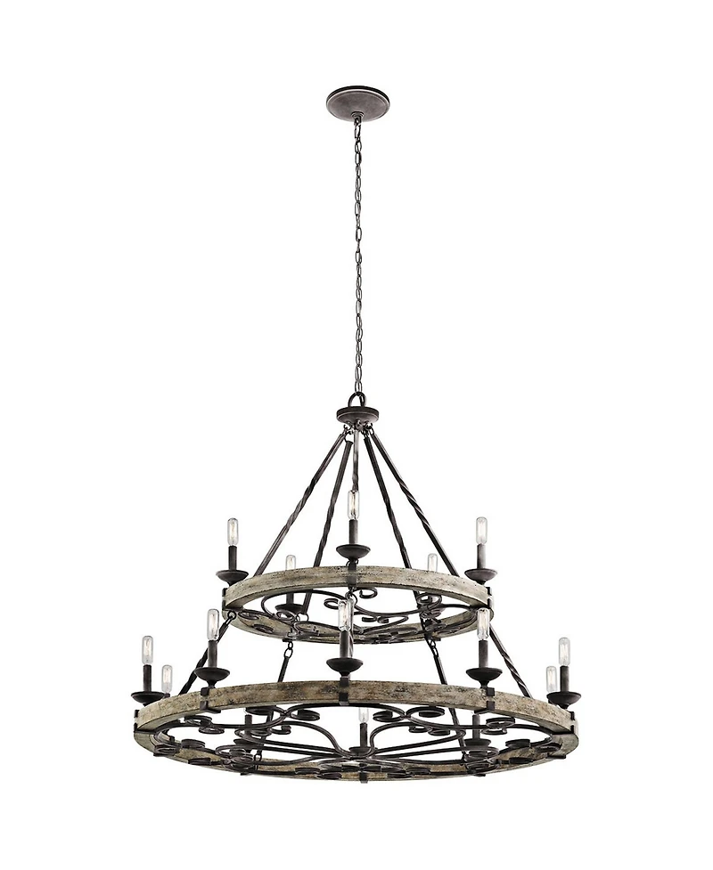 Kichler Taulbee 44" Wide 15-Light Aged Zinc Gray Wood Ring Chandelier