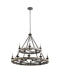 Kichler Taulbee 44" Wide 15-Light Aged Zinc Gray Wood Ring Chandelier
