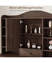 47.2" Makeup Vanity Desk with Lighted Mirror, Stool, 10 Drawers and Charging Station,Dark Brown