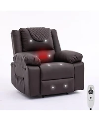 Manual Recliner Chair for Adults Heat Massage, 135 degrees Adjustable Backrest Pu Leather Wide-Seat Lounge Armchair with Side Pockets for Living Room