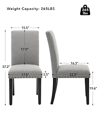 Modern Grey Linen Dining Chairs 6-Pack Nailhead Trim Padded Seat Solid Wood Legs Non-Slip Floor Pads for Home Restaurant