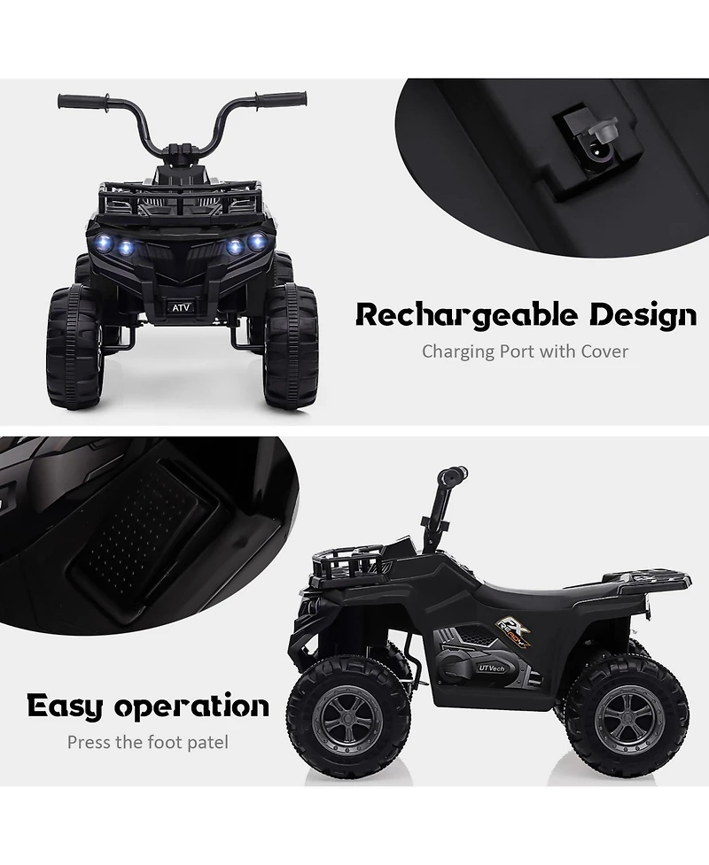 12V Kids Electric Ride On Atv Quad Car, 4 Wheeler Toy Vehicle with Anti Slip Treaded Wheels, Safe Ride On Toy for Boys Girls, Birthday Holiday Gift