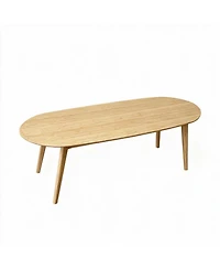 Oval Coffee Table Low Floor Solid Wood Legs Small Side End Table Rounded Edges Water-Resistant Surface Tool-Free Compact for Living Room Balcony
