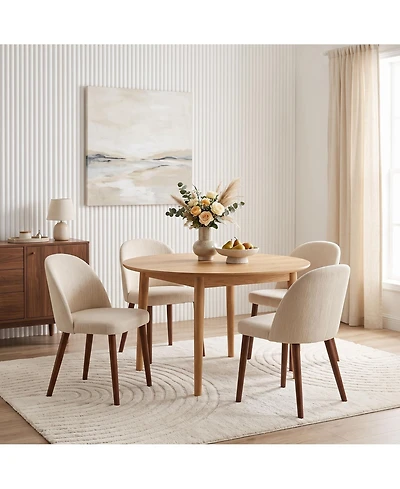 Wooden Dining Chairs Set of 4, Modern Fabric Dining Chairs, Upholstered Chairs with Wood Legs, Curved Thick Backrest for Kitchen Dining Room