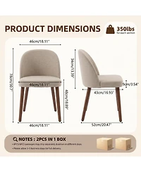 Wooden Dining Chairs Set of 2, Modern Fabric Dining Chairs, Upholstered Chairs with Wood Legs, Curved Thick Backrest for Kitchen Dining Room