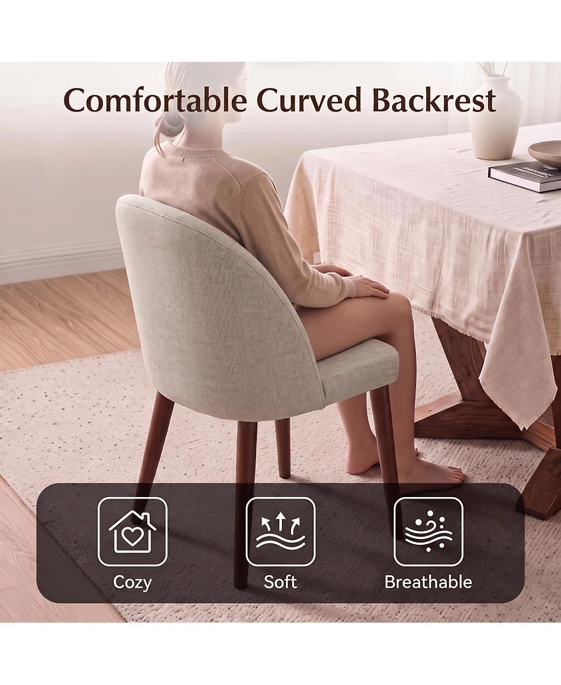 Dining Chairs Set of 4, Modern Upholstered Fabric Kitchen Chairs, Curved High Back, Thick Padded Seat and Wooden Frame, Side Chairs for Restaurant