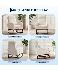 Nursery Glider Rocking Chair with Adjustable High Back, Side Pocket, Stuffed Animal Upholstered Nursing Rocker with Solid Wood Base for LIving Room