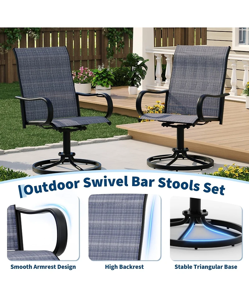 Swivel Patio Dining Chairs Set of 4, High Back Patio Seating with Curved Armrests, Rust Proof Metal Frame for Backyard, Porch, Poolside
