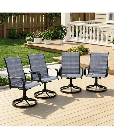 Swivel Patio Dining Chairs Set of 4, High Back Patio Seating with Curved Armrests, Rust Proof Metal Frame for Backyard, Porch, Poolside