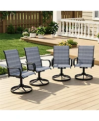 Swivel Patio Dining Chairs Set of 4, High Back Patio Seating with Curved Armrests, Rust Proof Metal Frame for Backyard, Porch, Poolside