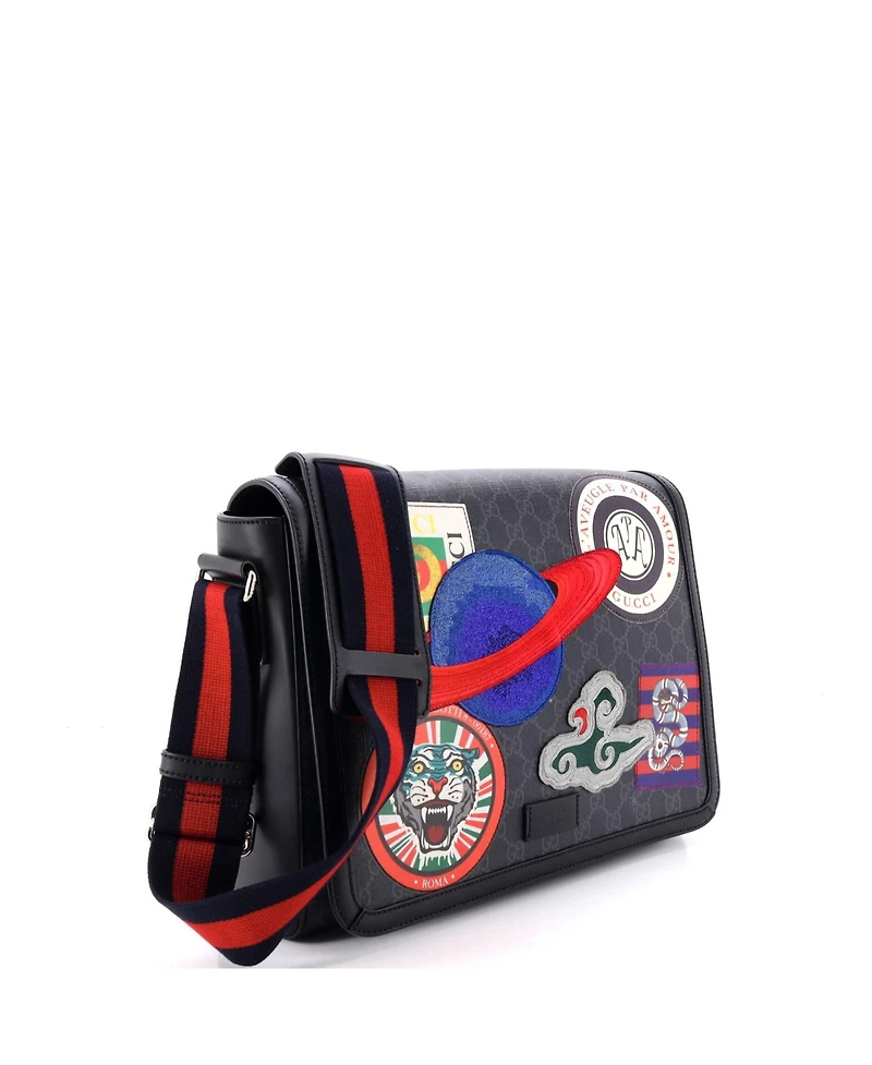Pre-Owned Gucci Large Night Courrier Flap Messenger Gg Coated Canvas with Applique