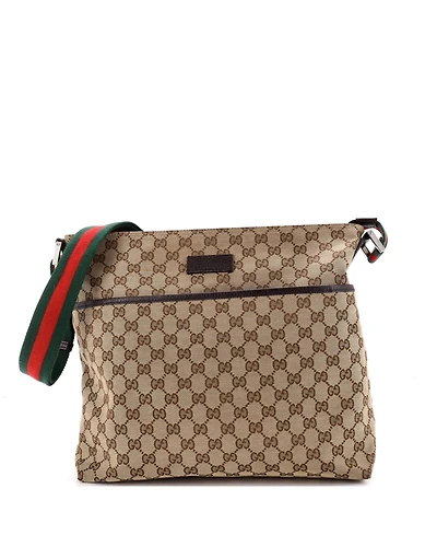 Pre-Owned Gucci Medium Web Strap Zip Messenger Bag Gg Canvas