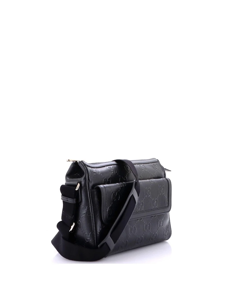 Pre-Owned Gucci Medium Front Pocket Messenger Bag Gg Embossed Perforated Leather
