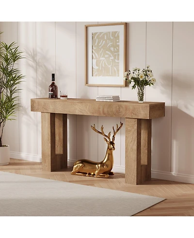 homfan Farmhouse Console Table, Vintage Wood Entryway Sofa Table Behind Couch for Living Room