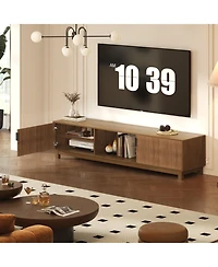 70" Fluted Mid-Century Tv Stand for TVs up to 80", Storage and Adjustable Shelves, Brown