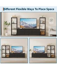 Large Tv Stand with Drawers and Bookshelves Entertainment Center Storage Media Console for TVs Up to 75 Inches Wall Unit Cabinet Living Room Black
