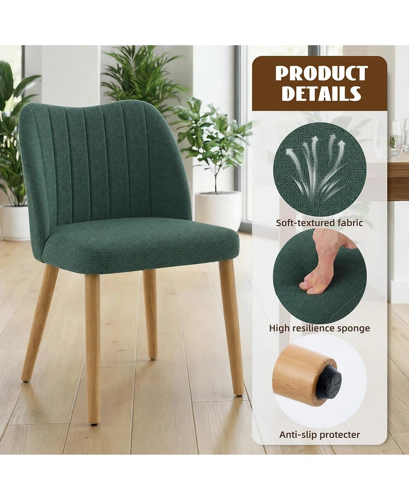 Wood Dining Chairs Set of 4, Armless Dining Chairs with Backrest, Upholstered Dining Chairs Modern Fabric Kitchen Chairs with Wooden Leg for Kitchen