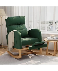 Rocking Chair with Footrest Corduroy Upholstered Glider with Side Pocket and Pillow Ergonomic for Bedroom Living Room Nursing Room Light Brown
