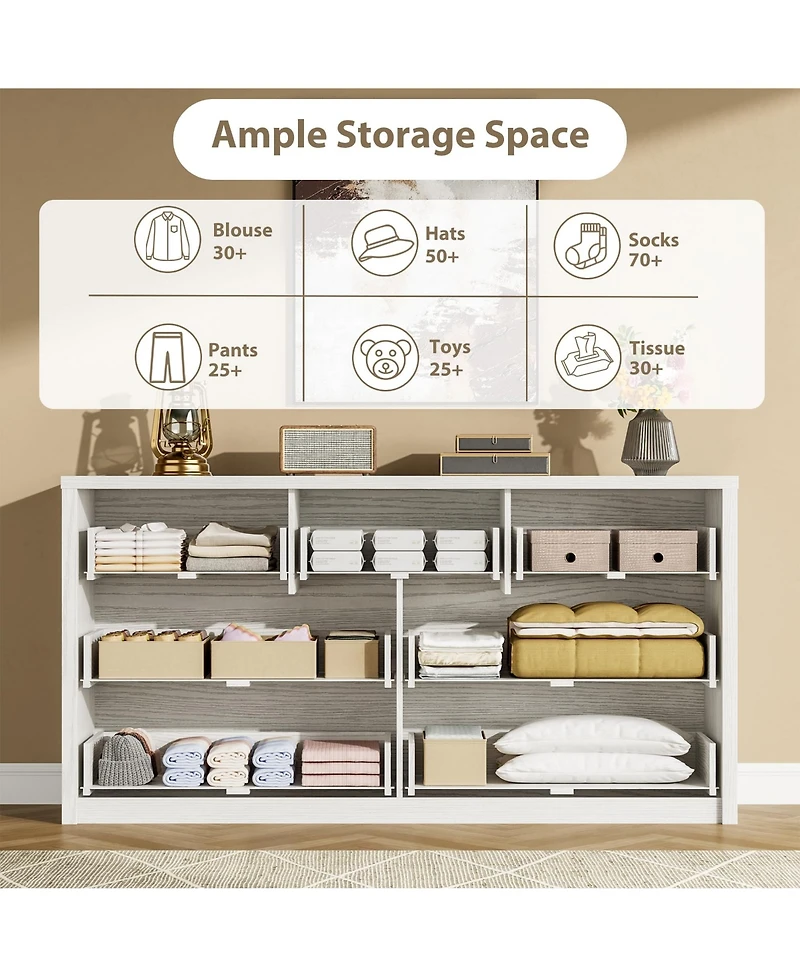 53 x 16 x 32 in 7 Drawer Dresser, Mid-Century Modern Handleless Chest of Drawers, Engineered Wood Storage Organizer for Bedroom, Embossed,White/Black