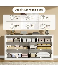 53 x 16 x 32 in 7 Drawer Dresser, Mid-Century Modern Handleless Chest of Drawers, Engineered Wood Storage Organizer for Bedroom, Embossed,White/Black