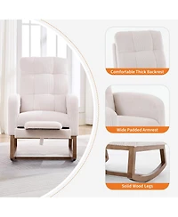 Upholstered Nursery Rocking Chair Glider Rocker Recliner w/Footrest, Side Pocket and Usb Port and Footrest, High Backrest Rocker Recliner for Nursery