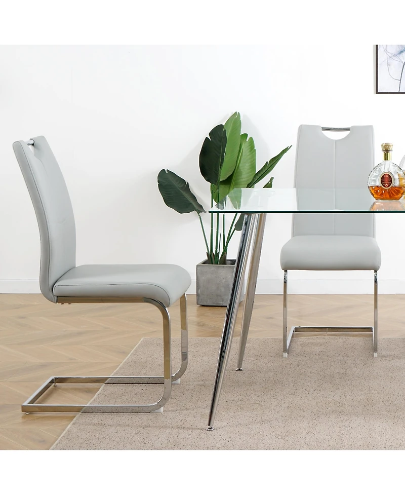 Flynama Set of 2 Faux Leather Dining Chairs with Chrome Legs, Modern Kitchen Seating Chairs