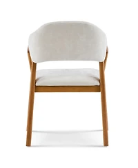 Flynama Set of 2 Chenille Arm Dining Chairs, Teak Bent Wood Frame 300lbs Weight Capacity