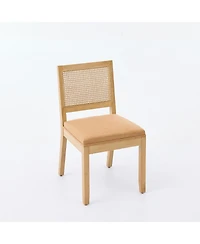 Flynama Set of 2 Tan Mid-Century Farmhouse Cane Rattan Dining Chairs, S-Spring Dual Rebound Cushion Solid Hardwood Side Chairs