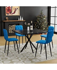 Flynama Square Dining Table Set for 4, Modern Faux Marble Dining Table with 4 Pu Chairs, Mdf Top and Iron Legs, Space Saving Kitchen Dining Set