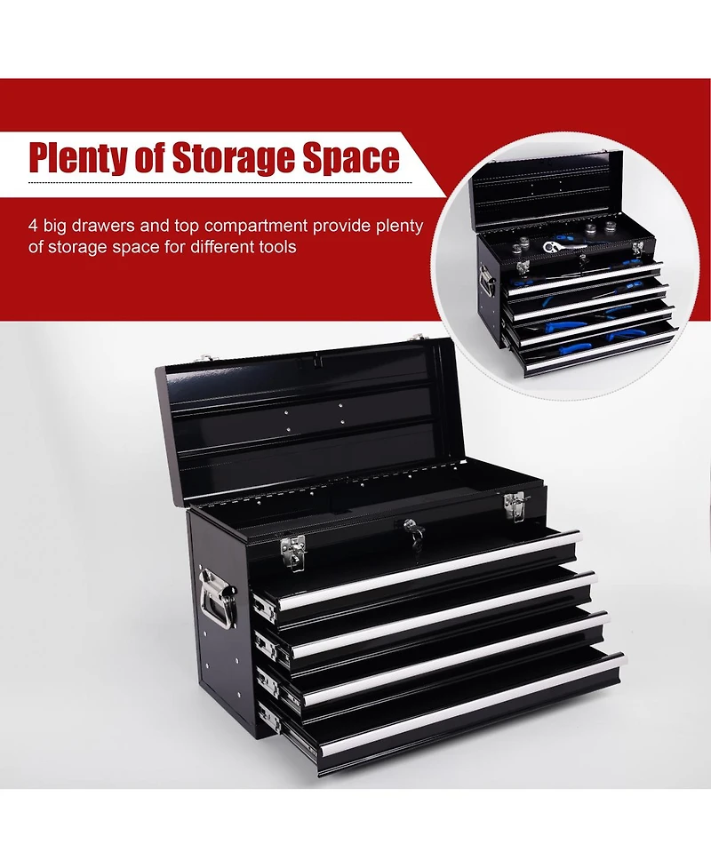 Streamdale Furniture 21" Heavy-Duty 4-Drawer Portable Metal Tool Box with Ball Bearing Slides