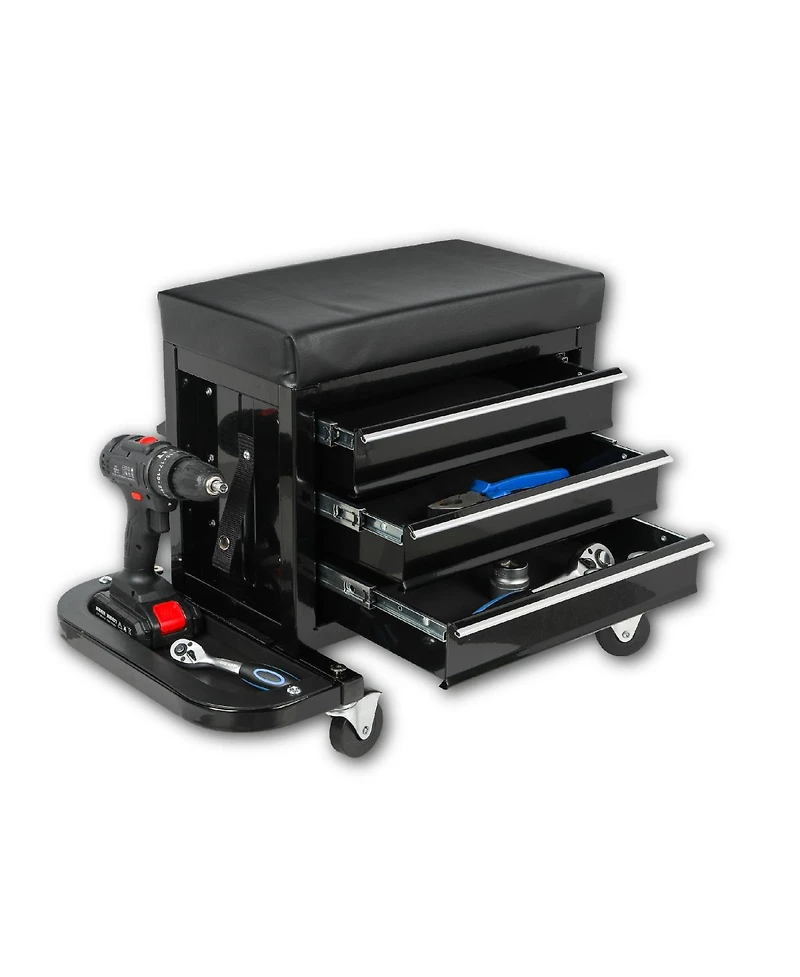 Streamdale Furniture Rolling 3-Drawer Tool Chest Mechanic Seat, 350Lbs Capacity