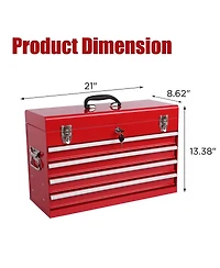 Streamdale Furniture 21" Heavy-Duty 4-Drawer Portable Metal Tool Box with Ball Bearing Slides