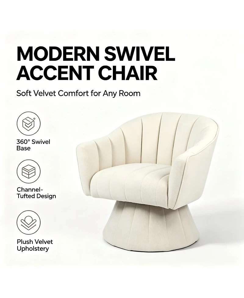 Streamdale Furniture Modern Channel Tufted 360degree(s) Swivel Accent Chair
