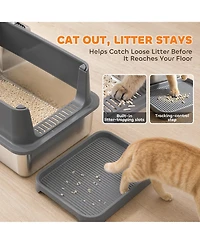 PawHut 2 Pack Xl Stainless Steel Litter Box with Tracking Step and Scoops