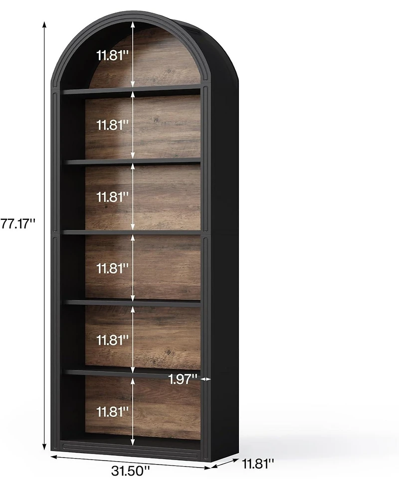 Tribesigns 6-Tier 77" Bookshelf with Arched Top