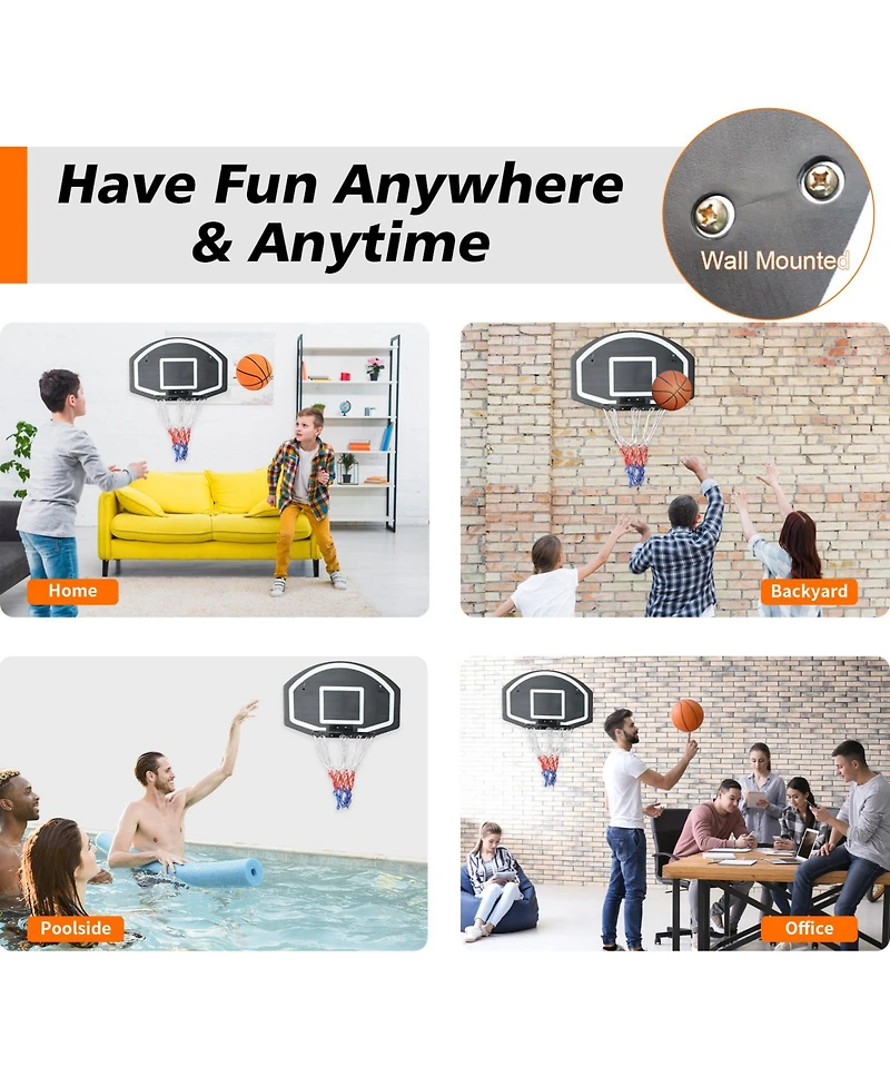 Zeny Wall-mounted basketball hoop, shatterproof back, folding hoop, durable hoop and all-weather mesh for indoor and outdoor use