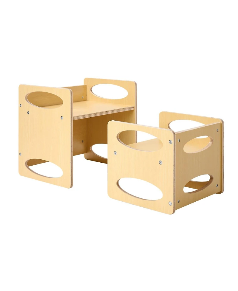 Slickblue Wooden Montessori Toddler Table and Chair Set with Adjustable Height for Eating and Learning